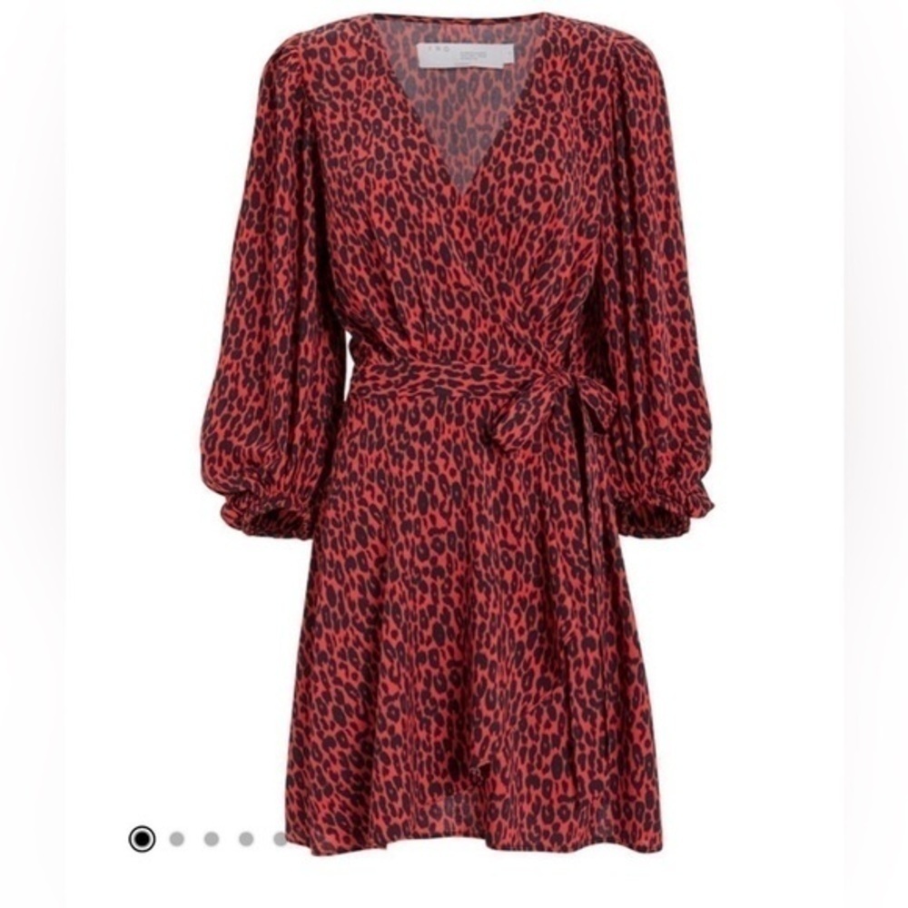 NWT IRO Women’s FR 40 L Red Animal Print Boina Wrap Mini Dress US 8 Long Sleeve - Picture 3 of 16